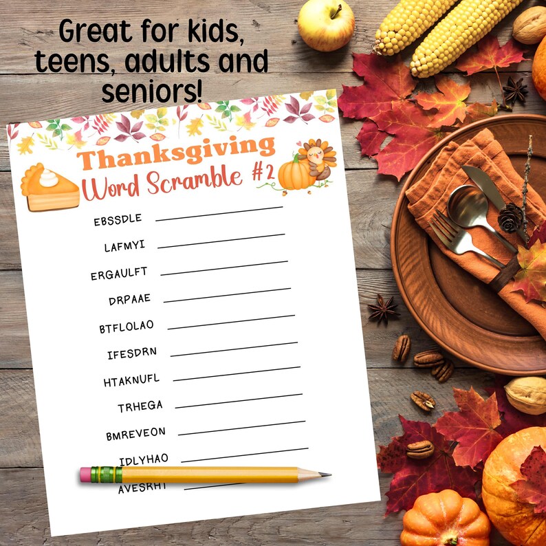 Thanksgiving Word Scramble - Printable Word Game for Kids, Teens, and ...