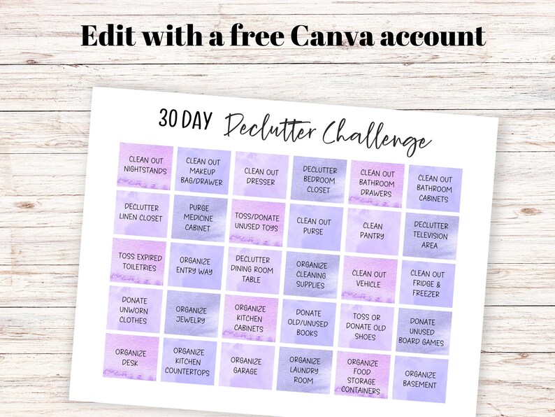 30 Day Declutter Challenge Editable ADHD Decluttering Guide Spring