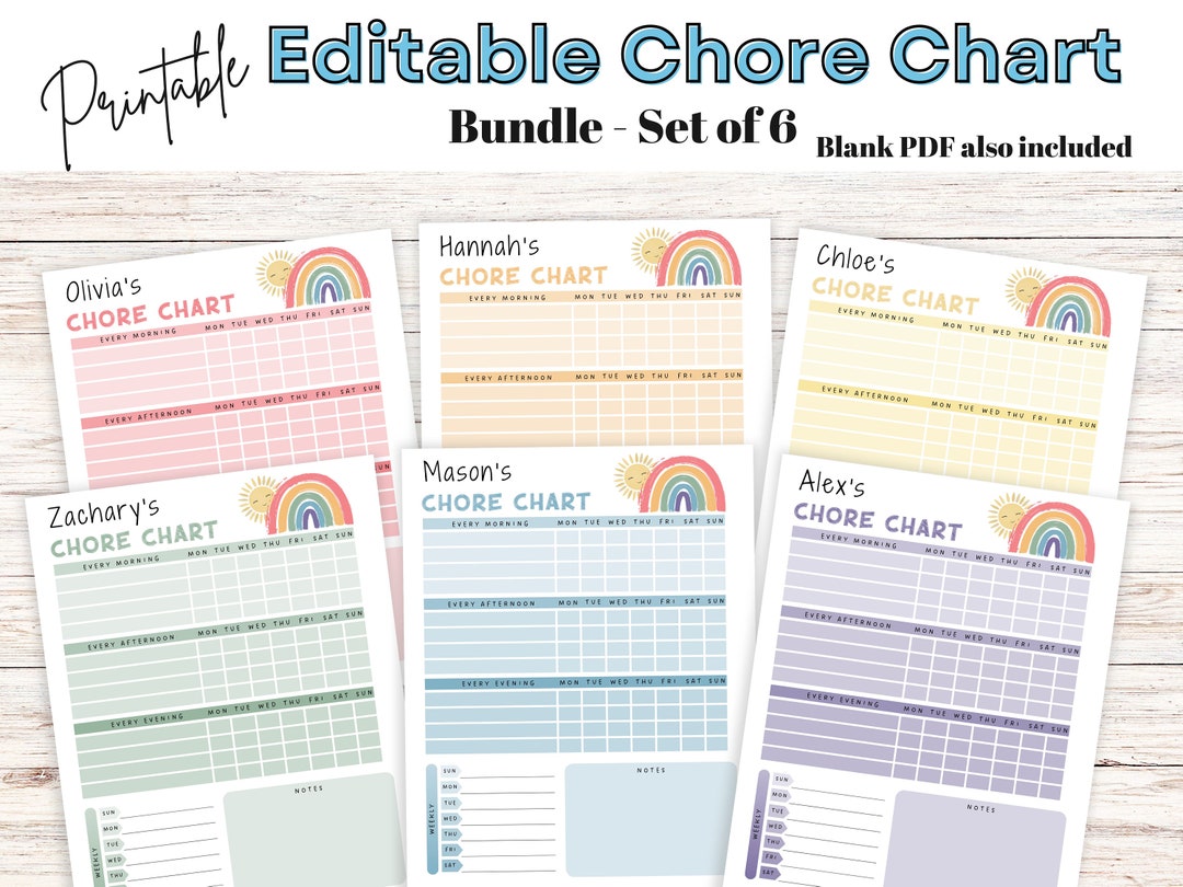 Chore Chart for Multiple Kids - 6 Editable &amp; Printable Behavior ...