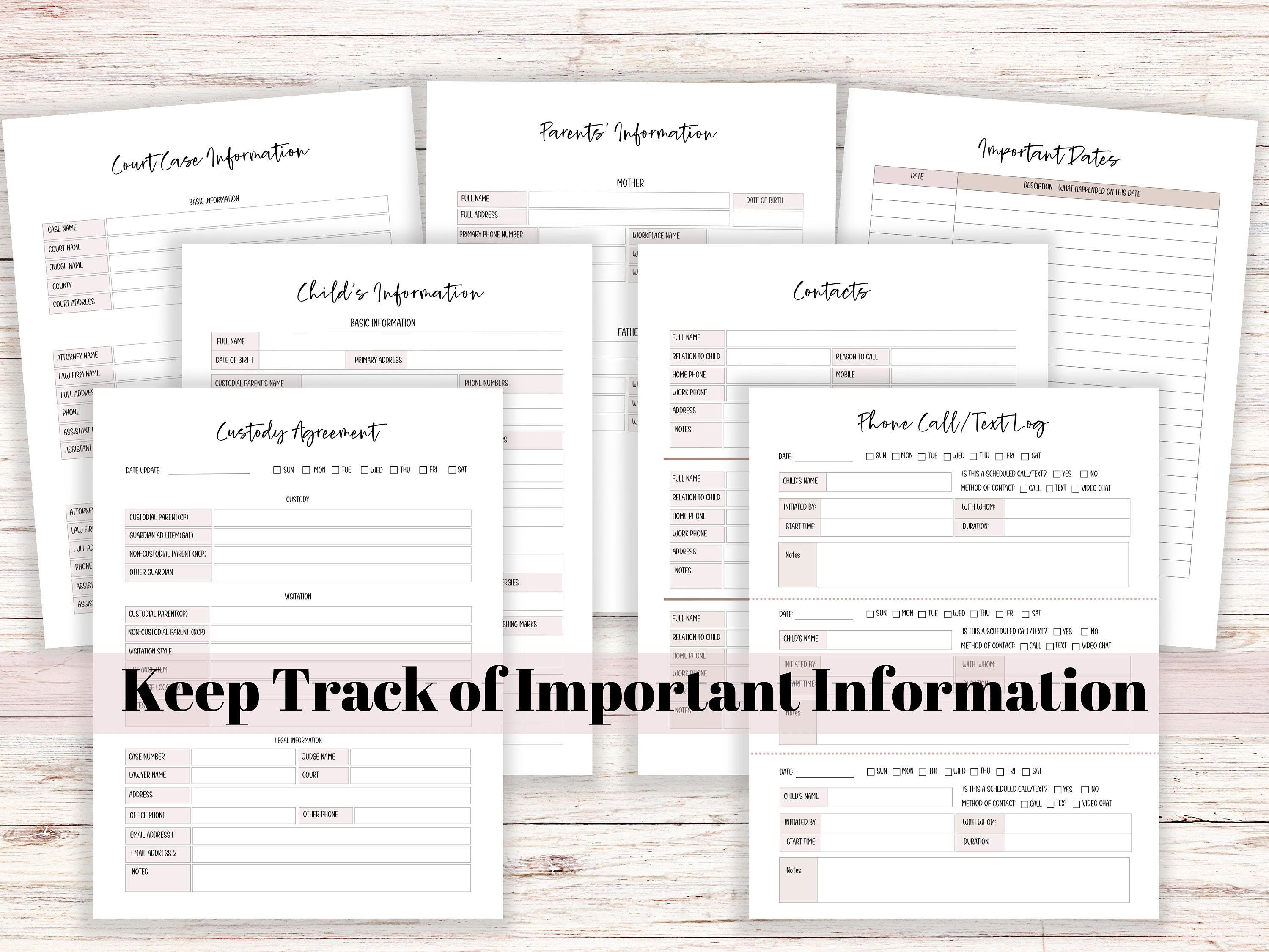 Custody Binder Printable Planner &amp; Organizer for Child Custody Log for ...