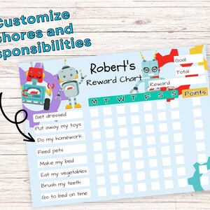 Chore Chart for Kids - Printable Boys Robot Reward Behavior ...