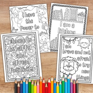 Páginas para colorir de saúde mental positiva - 25 afirmações fortalecedoras com citações inspiradoras de autocuidado - para crianças, adolescentes e adultos