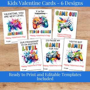 Cartes Gamer pour la Saint-Valentin - 6 jeux vidéo modifiables pour la Saint-Valentin - Étiquettes imprimables pour gourmandises pour la classe scolaire