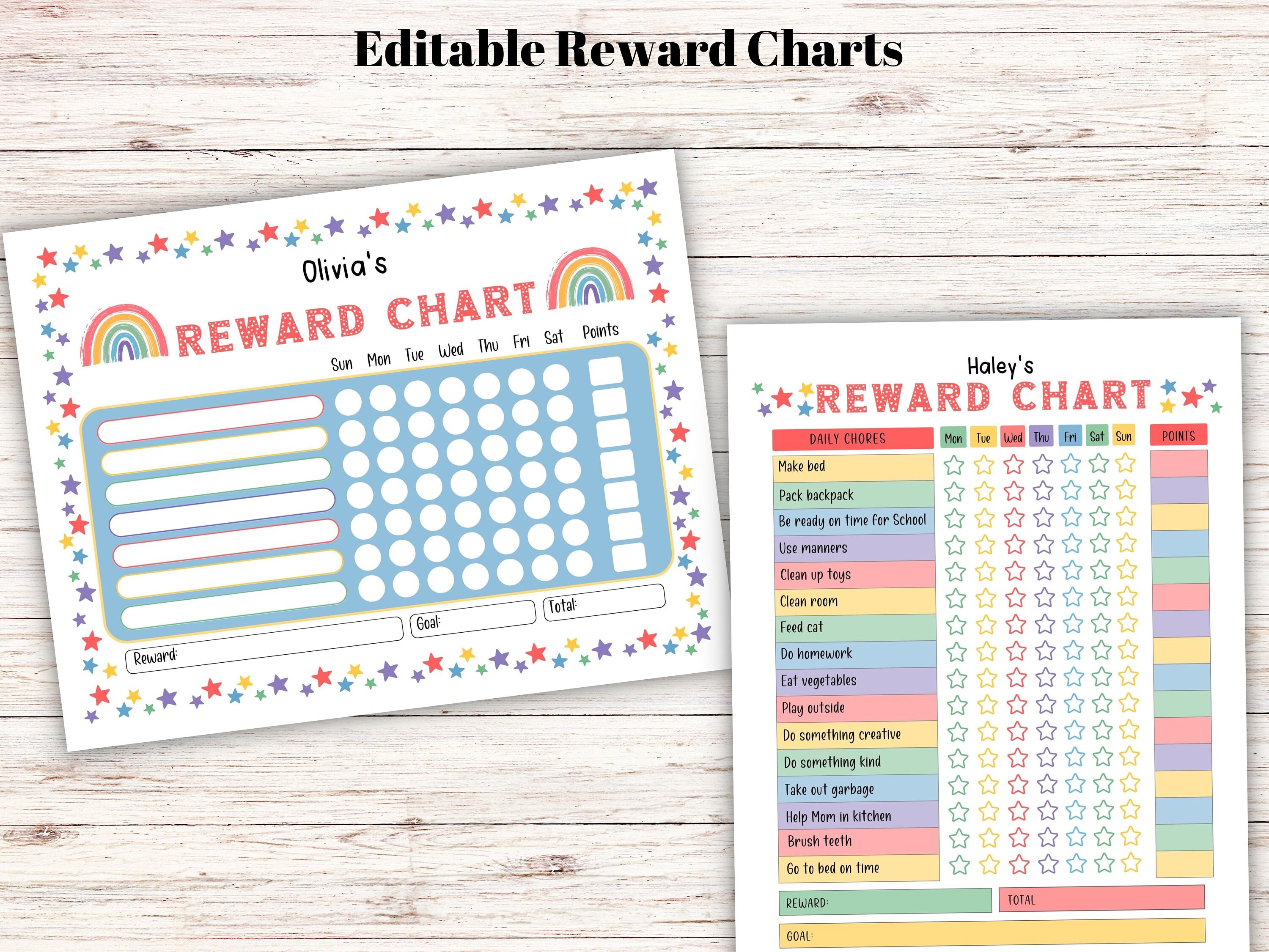 Chore Chart for Kids - Editable Multiple Kids Responsibility Allowance ...