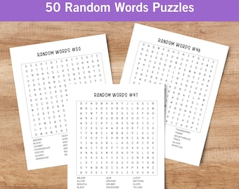 Word Search Puzzle - 50 Printable Large Print Puzzles for Adults, Teens, and Seniors - Includes Solutions - Digital Instant Download PDF