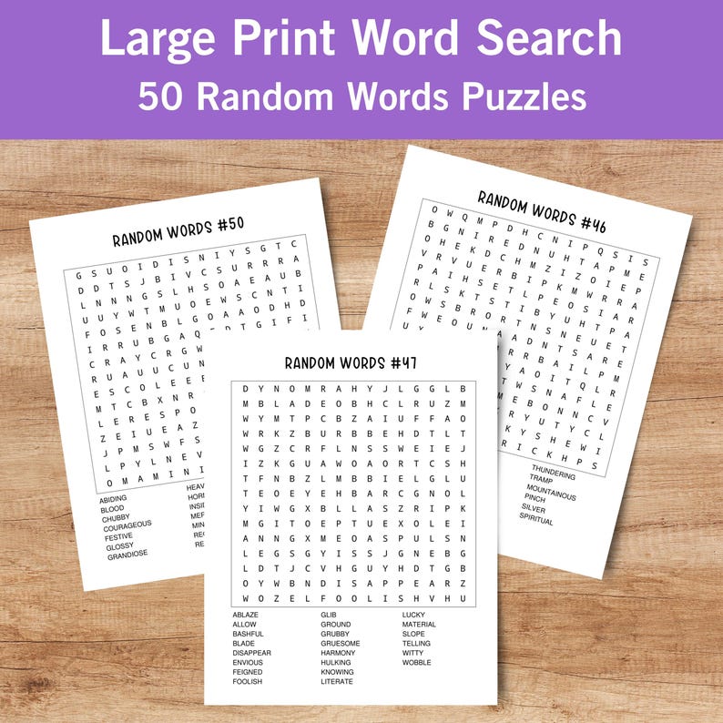 Word Search Puzzle - 50 Printable Large Print Puzzles for Adults, Teens ...