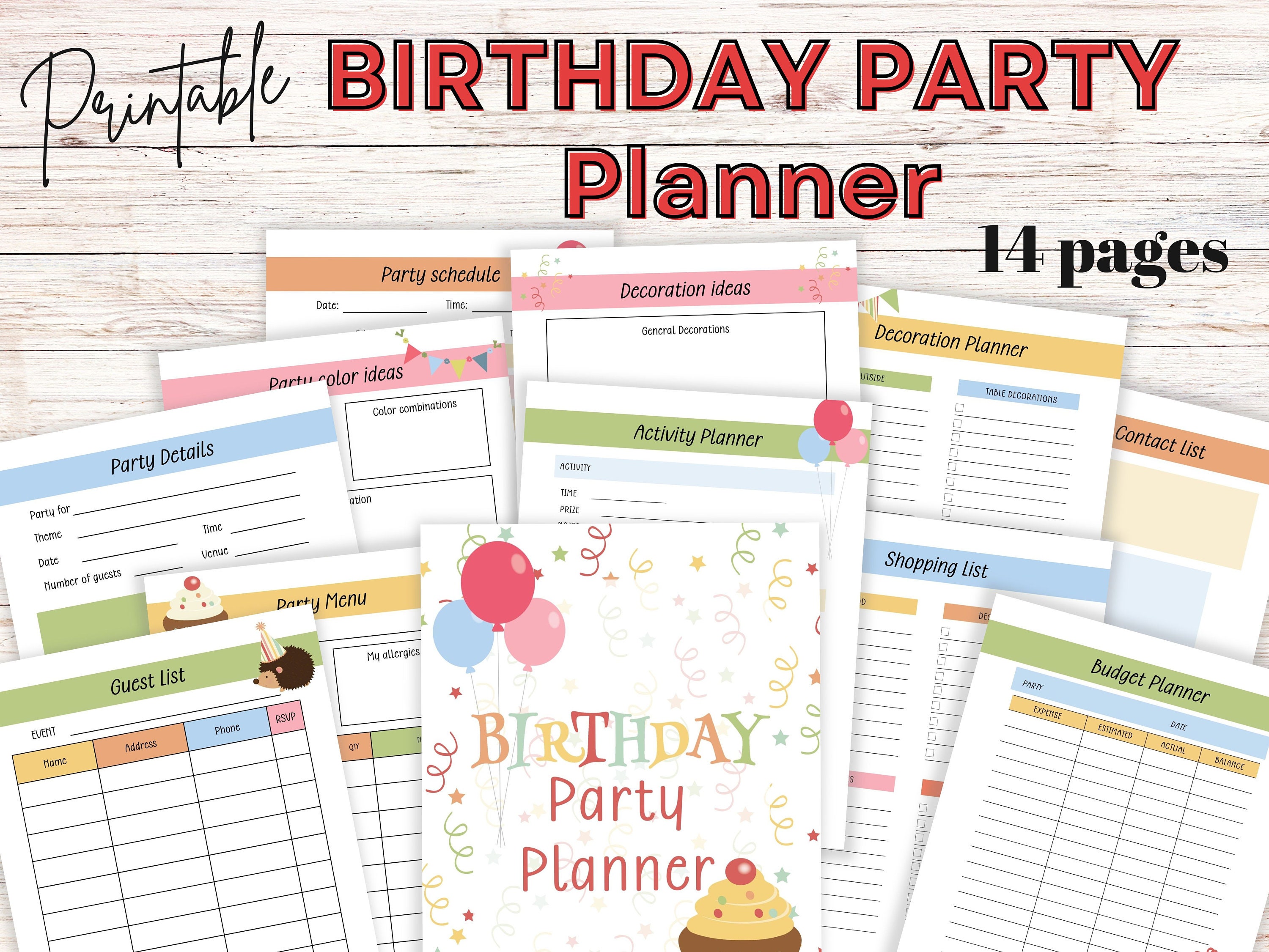 Printable Party Planner Colorful Birthday & Event Planning Organizer ...