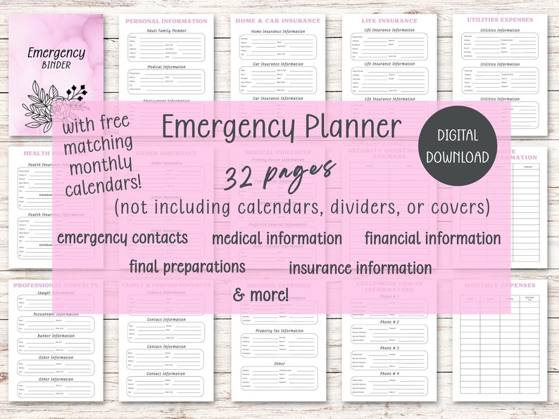 End of Life Planner - Printable Emergency Binder PDF - in Case of ...