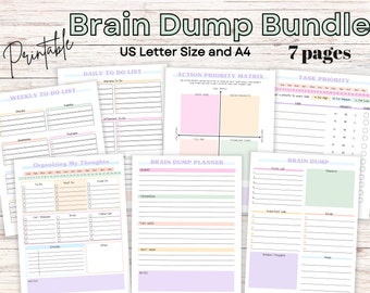 Brain Dump Bundle - ADHD Daily Planner Printable with To Do List & Priority Matrix - for Productivity and Work Day Thoughts Organizer