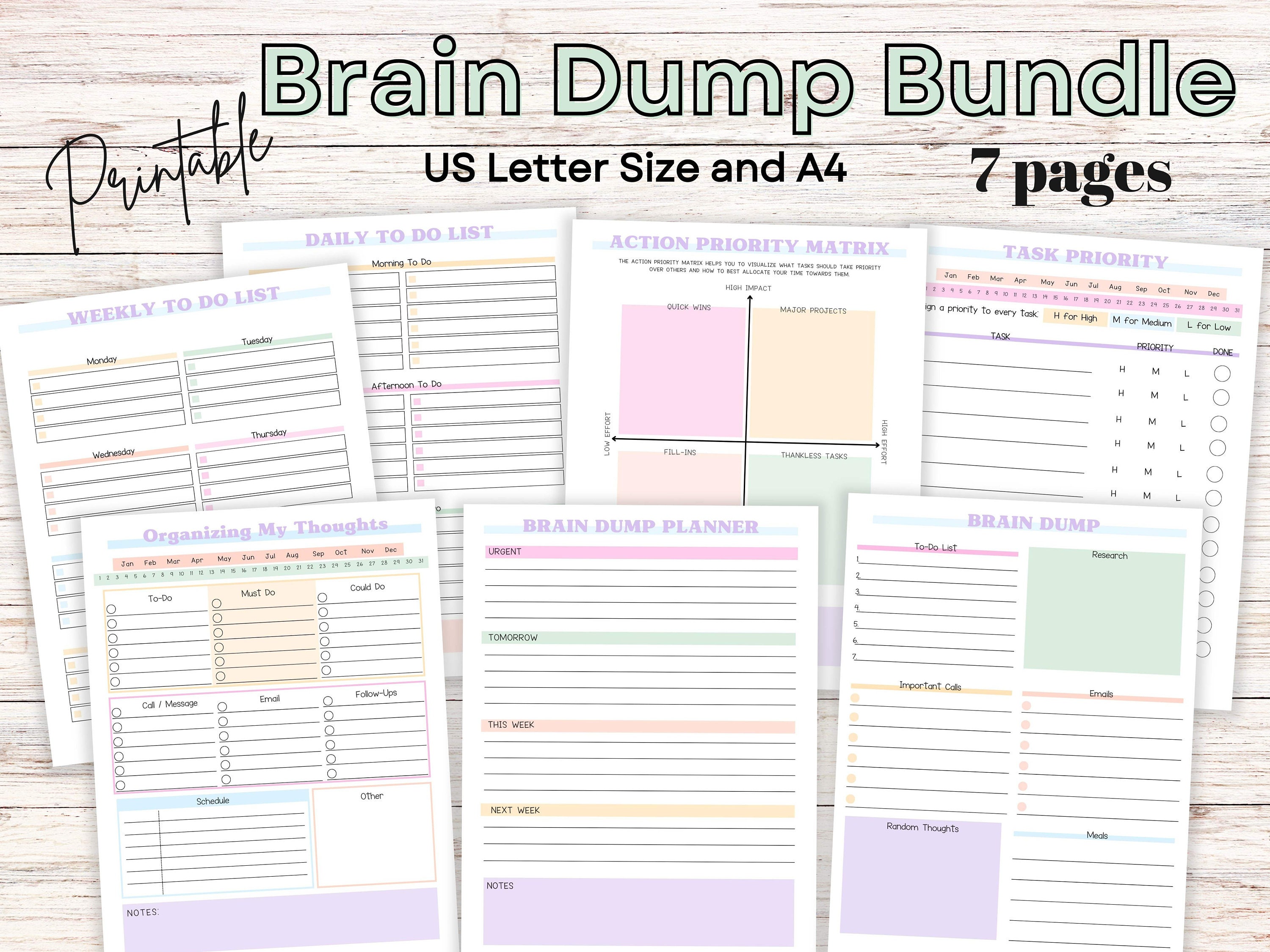 Brain Dump Bundle - ADHD Daily Planner Printable With to Do List ...