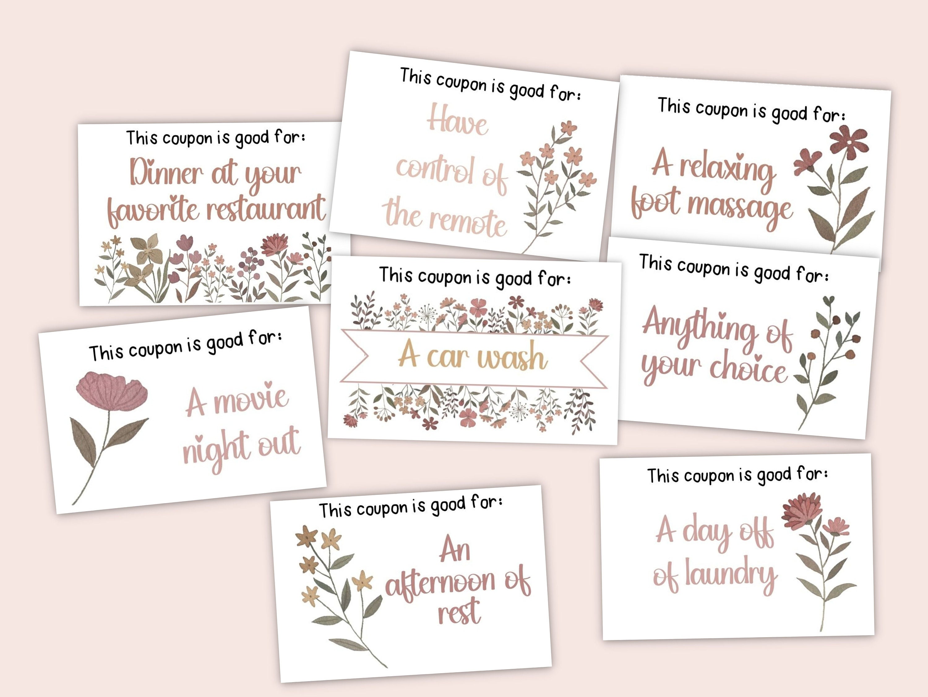 Printable Coupon Book Mothers Day or Birthday Coupons Mom Gift From