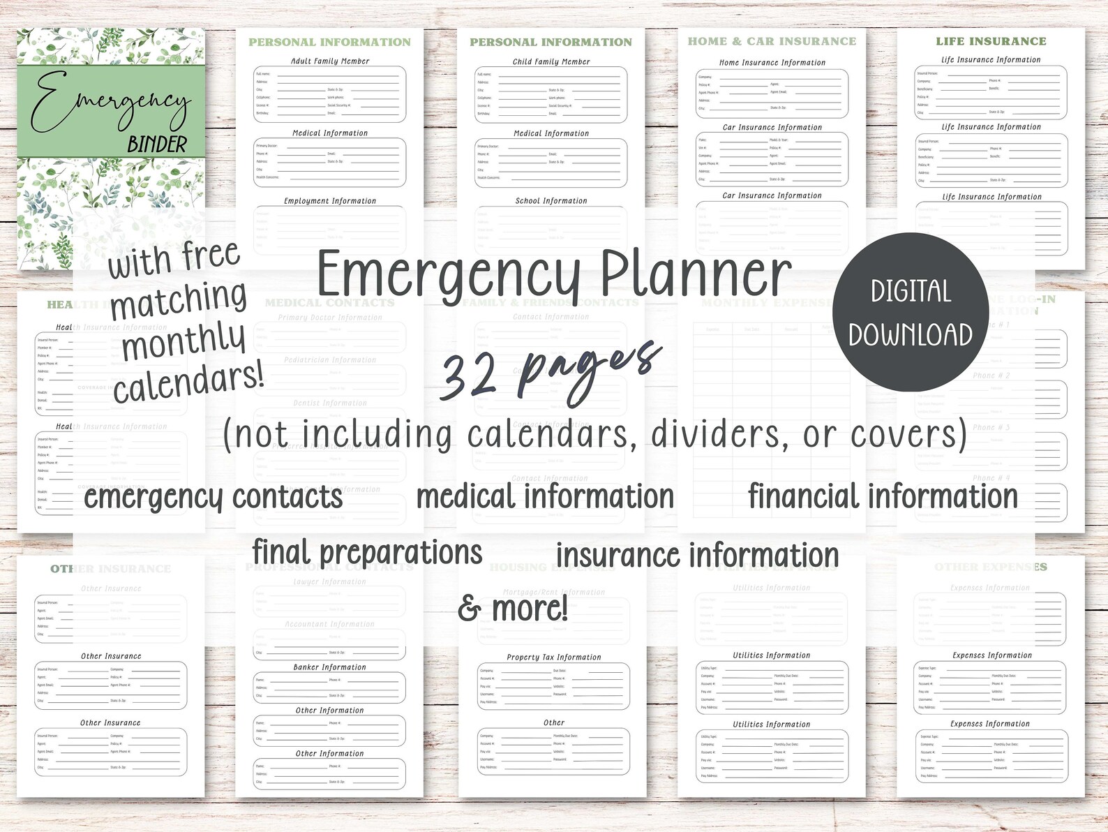 Emergency Binder - Printable PDF End of Life Planner - in Case of ...