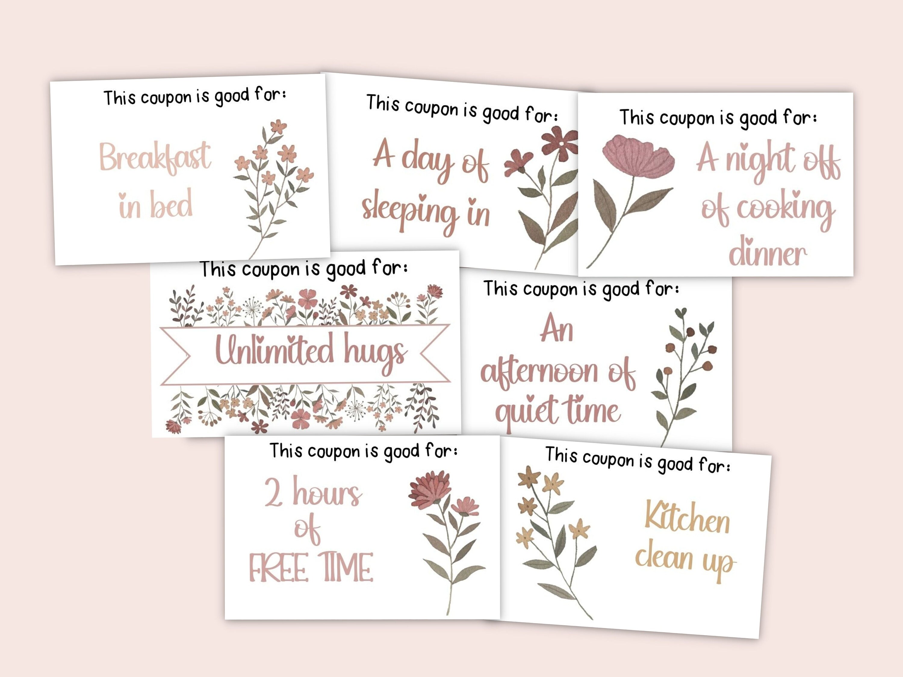 Printable Coupon Book Mothers Day or Birthday Coupons Mom Gift From