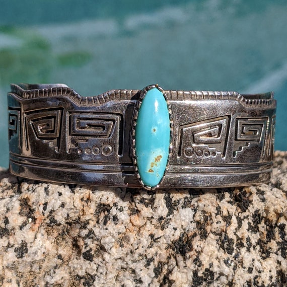 54g Navajo JB Stamped Turquoise & Sterling Silver… - image 3