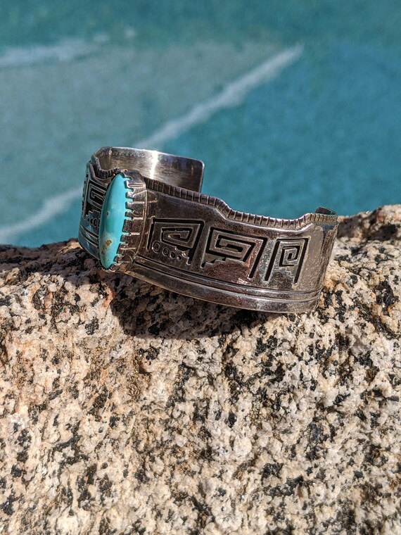 54g Navajo JB Stamped Turquoise & Sterling Silver… - image 9