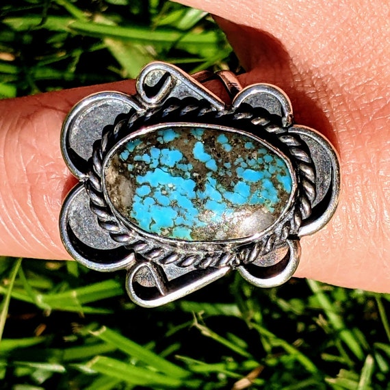 Old Pawn Turquoise & Sterling Silver Navajo Ring … - image 2