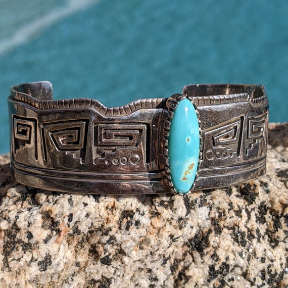 54g Navajo JB Stamped Turquoise & Sterling Silver… - image 6