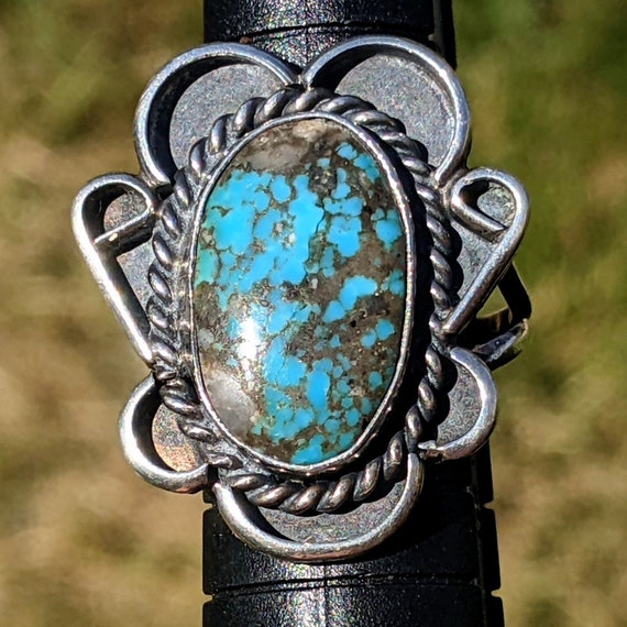 Old Pawn Turquoise & Sterling Silver Navajo Ring … - image 1