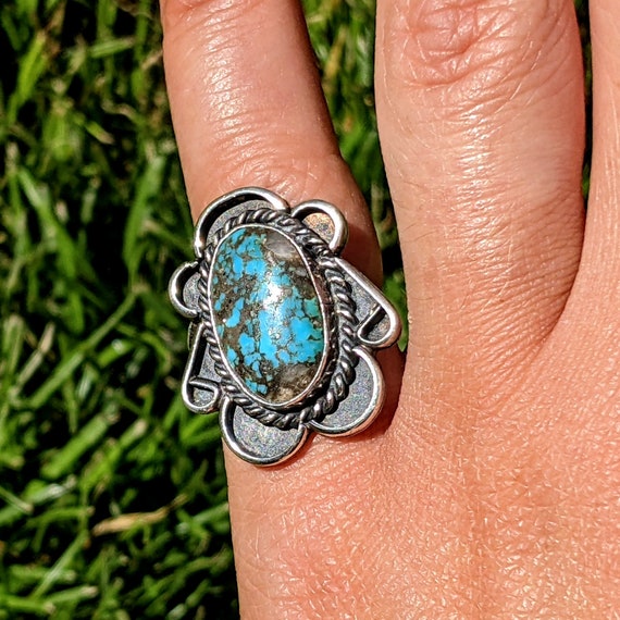 Old Pawn Turquoise & Sterling Silver Navajo Ring … - image 4