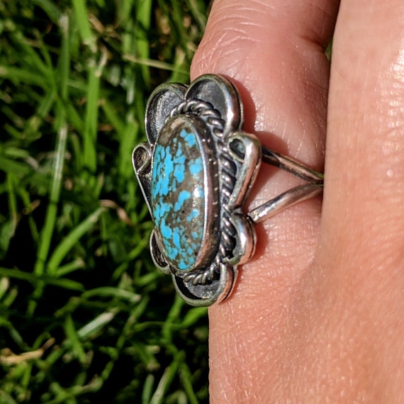Old Pawn Turquoise & Sterling Silver Navajo Ring … - image 3