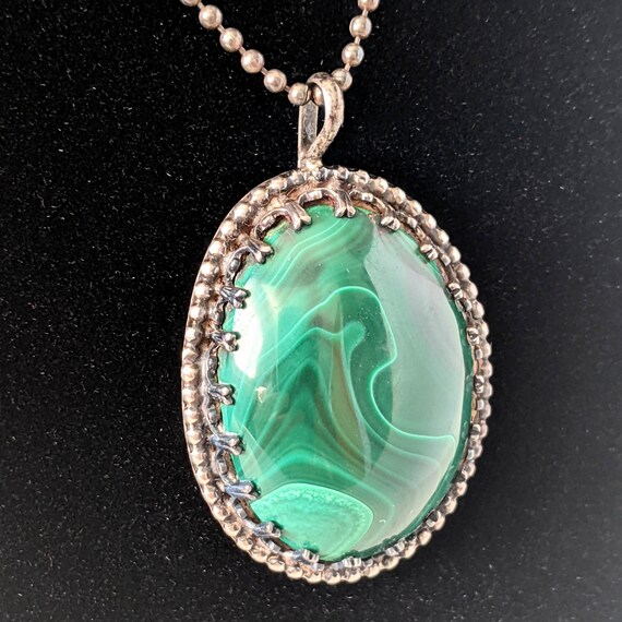 Large Malachite Pendant Necklace Sterling Silver … - image 2