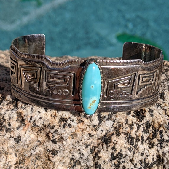54g Navajo JB Stamped Turquoise & Sterling Silver… - image 4