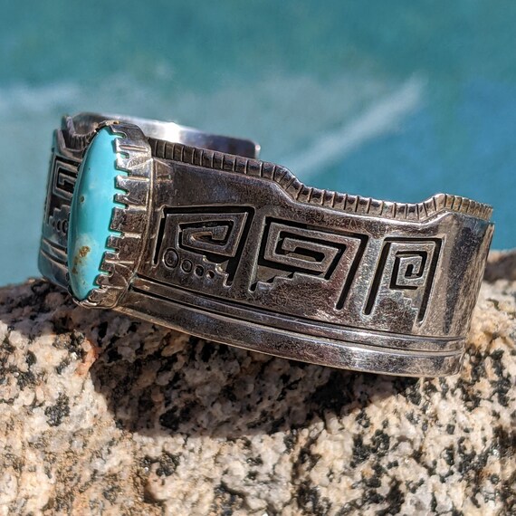 54g Navajo JB Stamped Turquoise & Sterling Silver… - image 2