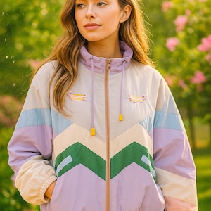 Pastell Bomber Jacke Retro Windbreaker Vintagestyle Regenjacke 80er 90er