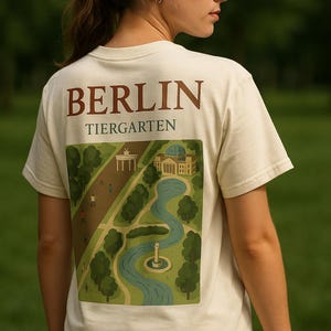 T-shirt Berlin Tiergarten, motif plan de la ville, t-shirt urbain unisexe, souvenir de voyage | Streetwear au style de la capitale
