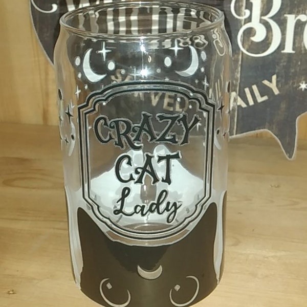 Crazy Cat Lady Libby Can Glas Witch Hexe Magic Magie Geschenk