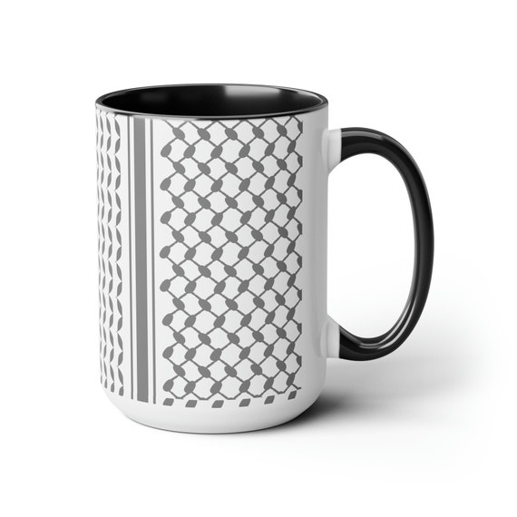 Palestinian Keffiyeh Mug, White Glossy Mug, Palestine Coffee Mug, Arabic Coffee Mug, Traditional Mug, 11oz Coffee Mug, Ceramic Coffee Mug