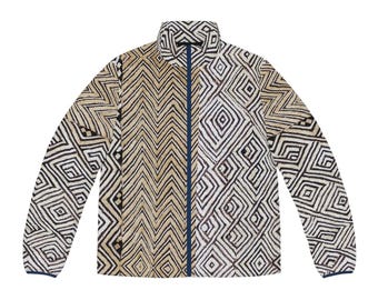 Kuba Pattern Puffer Jacket, Winter Coat, Outerwear, Men's Fashion, Gift for Him, Ethnic Design