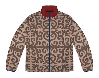 Samarkand ,Puffer Jacket, Kazakhstan Pattern, Winter Coat, Outerwear, Men's Fashion, Gift for Him, Ethnic Design