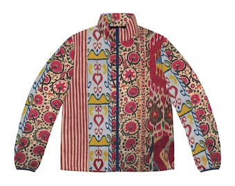 Uzbekistan ,Puffer Jacket, Kazakhstan Pattern, Winter Coat, Outerwear, Men's Fashion, Gift for Him, Ethnic Design