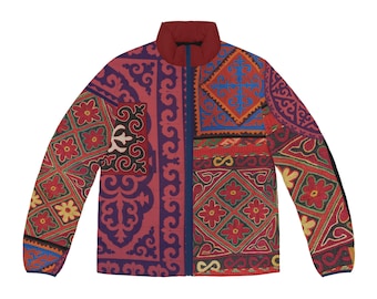 Puffer Jacket, Kazakhstan Pattern, Winter Coat, Outerwear, Unisex Fashion, Gift for Him/ Her, Ethnic Design