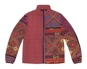 Puffer Jacket, Kazakhstan Pattern, Winter Coat, Outerwear, Men's Fashion, Gift for Him, Ethnic Design