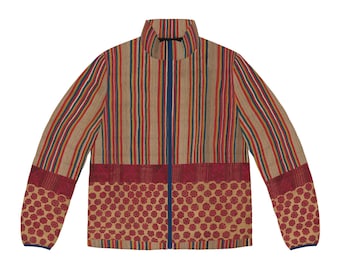 Stripe Pattern Puffer Jacket, Kazakhstan Pattern, Winter Coat, Outerwear, Men's Fashion, Gift for Him, Ethnic Design