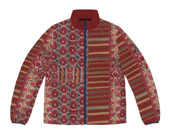 Puffer Jacket, Kazakhstan Pattern, Winter Coat, Outerwear, Men's Fashion, Gift for Him, Ethnic Design