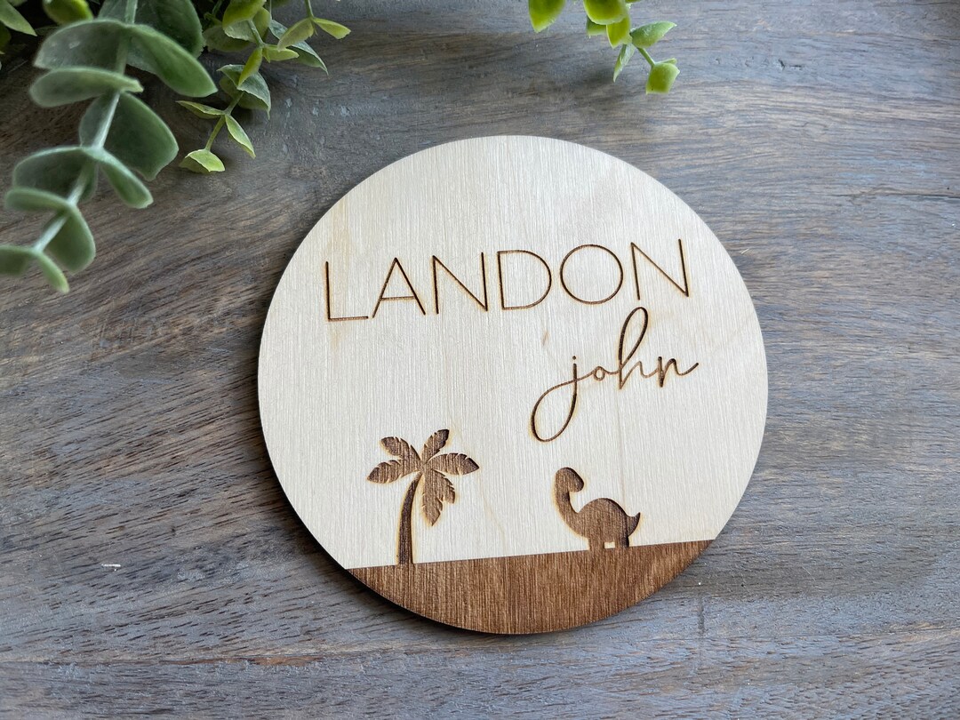 Dinosaur Baby Name Sign Announcement, Wood Sign Birth Reveal, Baby Name ...