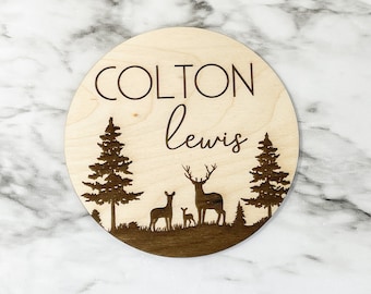 Deer Baby Name Sign, Name Announcement, Deer Nursery Decor, Hospital Name Announcement, Forest Name Sign, Baby Shower Gift for Mom