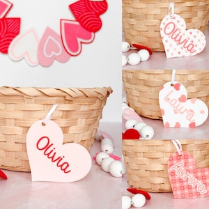 Valentine&#39;s Day Basket Tag, Valentine Gift for Kids, Galentines Decor, Personalized Heart Name Tag, V-Day Gift Basket Tags,Acrylic Name Sign