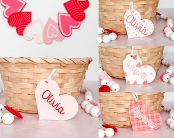 Valentine's Day Basket Tag, Valentine Gift for Kids, Galentines Decor, Personalized Heart Name Tag, V-Day Gift Basket Tags,Acrylic Name Sign