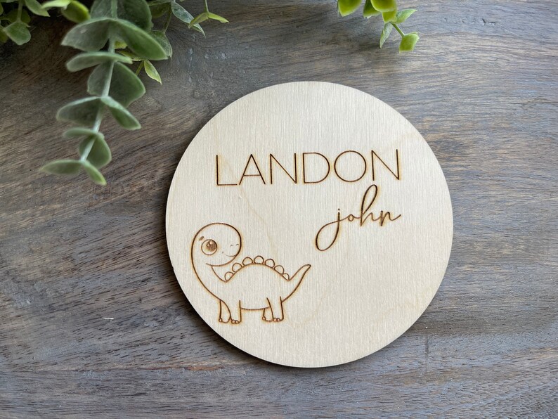 Dinosaur Baby Name Sign Announcement, Wood Sign Birth Reveal, Baby Name ...