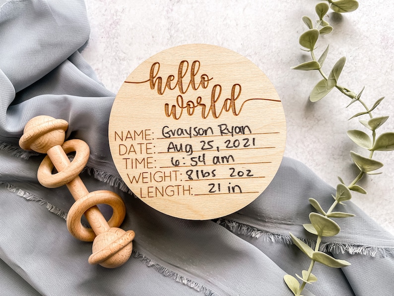 Hello World Sign, Birth Stats Sign, Baby Name Announcement, Hospital Name Sign, Newborn Wood Sign,Surprise Gender, Baby Name Sign, Keepsake image 2