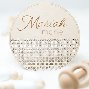 Rattan Baby Name Sign, Baby Name Announcement, Hospital Name Sign, Newborn Name Wood Sign, Baby Shower Gift for Newborn, Rattan Baby Props
