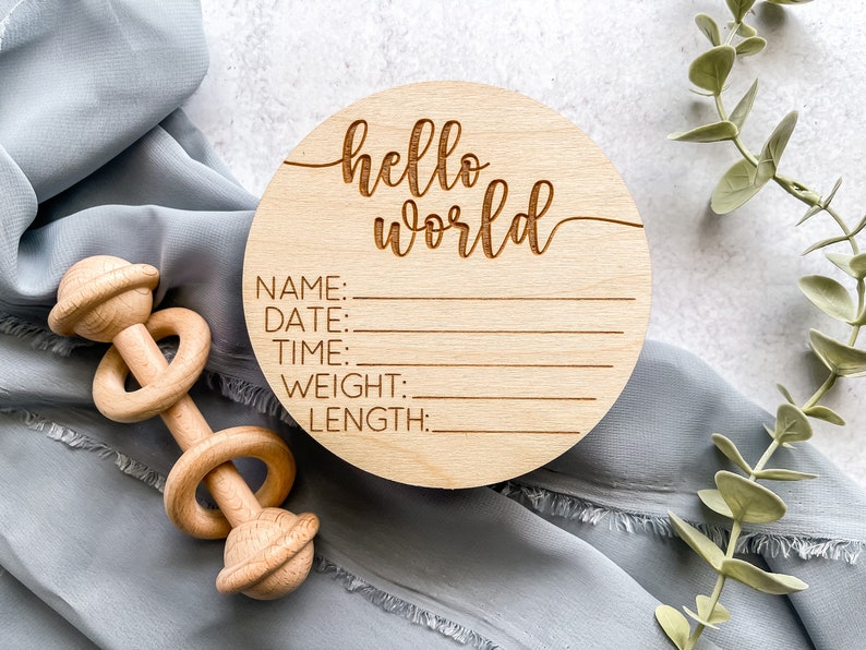 Hello World Sign, Birth Stats Sign, Baby Name Announcement, Hospital Name Sign, Newborn Wood Sign,Surprise Gender, Baby Name Sign, Keepsake image 1