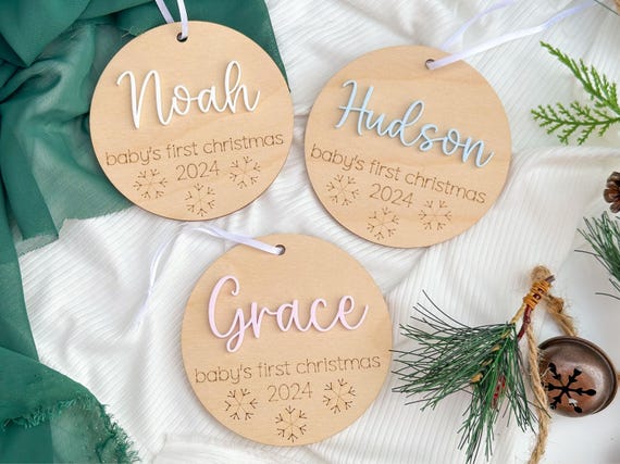 Baby's First Christmas Ornament 2025, New Baby Gift for Christmas, Wooden Personalized Ornament for Baby, Keepsake for Newborn, Baby Shower