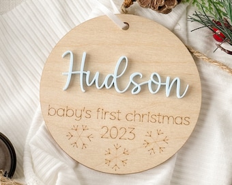 Premier ornement de Noël de bébé 2023, nouveau cadeau de bébé pour Noël, ornement personnalisé en bois pour bébé, souvenir pour nouveau-né, baby shower