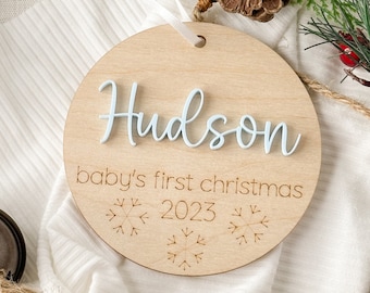 Baby's First Christmas Ornament 2023, New Baby Gift for Christmas, Wooden Personalized Ornament for Baby, Keepsake for Newborn, Baby Shower