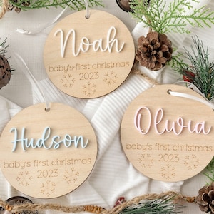 Baby's First Christmas Ornament 2023, New Baby Gift for Christmas, Wooden Personalized Ornament for Baby, Keepsake for Newborn, Baby Shower